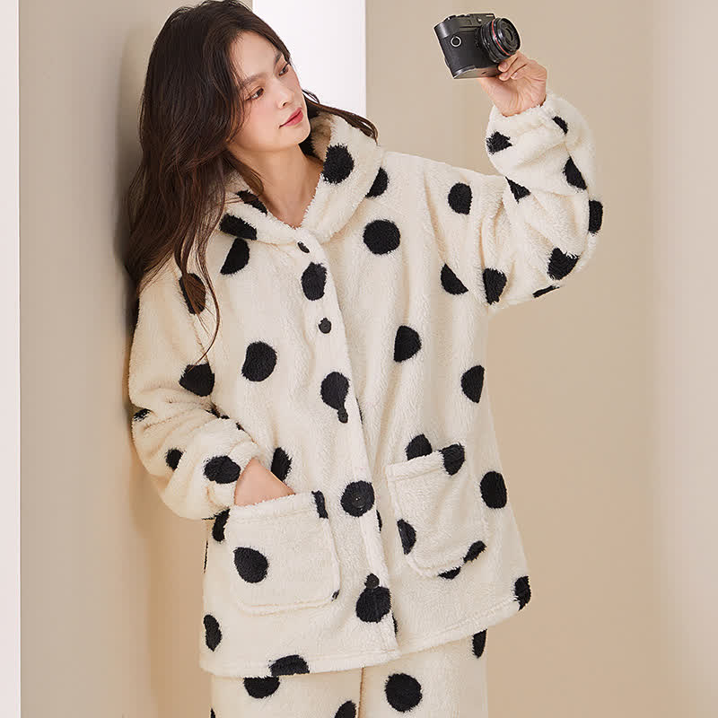 Polka Dot Hooded Plush Loungewear Set - image 1