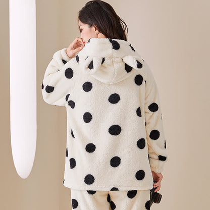 Polka Dot Hooded Plush Loungewear Set - image 2