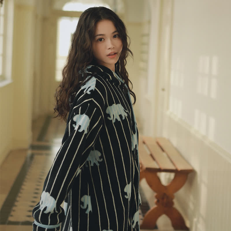 Stripe Elephant Hooded Button Plush Robe - image 3