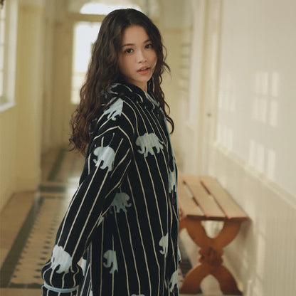 Stripe Elephant Hooded Button Plush Robe - image 3