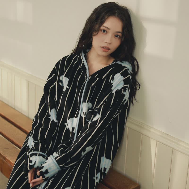 Stripe Elephant Hooded Button Plush Robe - image 2