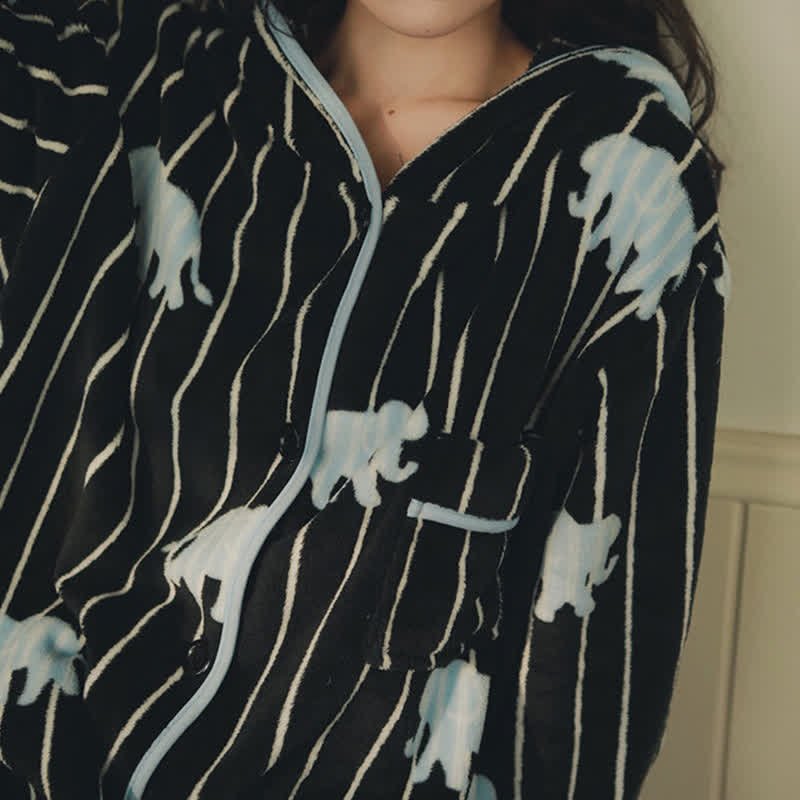 Stripe Elephant Hooded Button Plush Robe - image 4