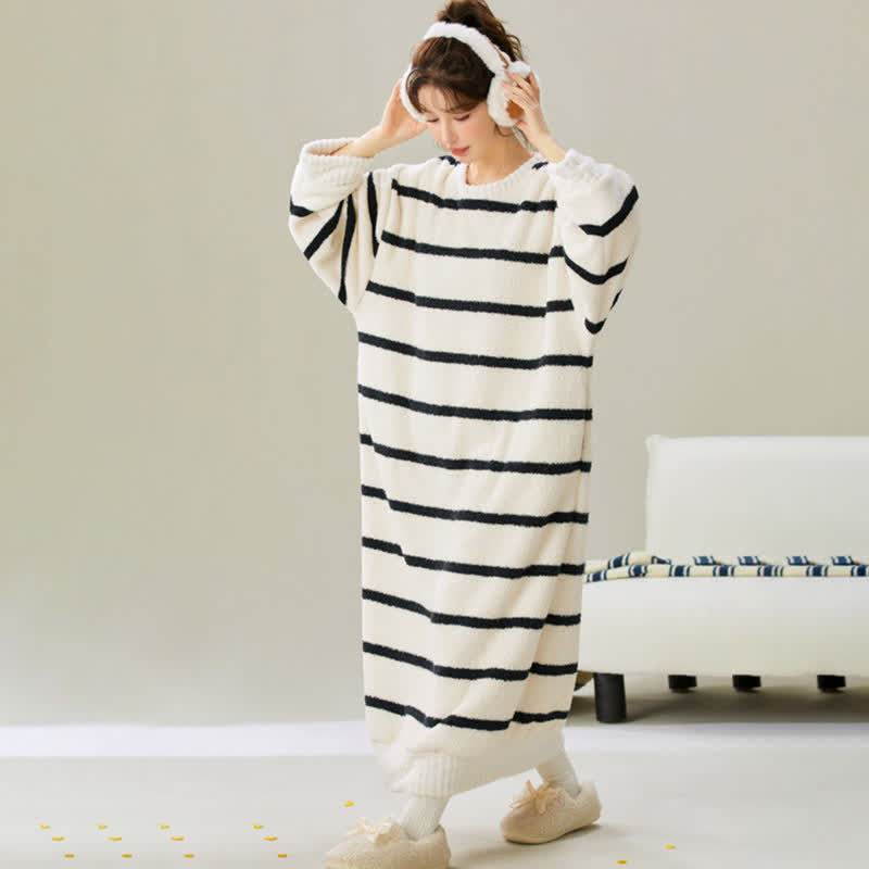 Round Neck Striped Plush Nightgown - image 5