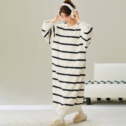 Round Neck Striped Plush Nightgown - image 5