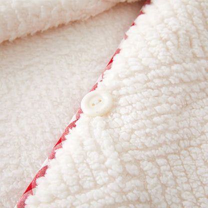 Stripe Textured Hooded Button Plush Robe - image 10