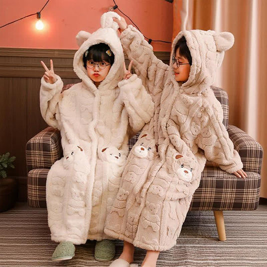 Bear-Ear Hooded Button Plush Child Robe - image 0