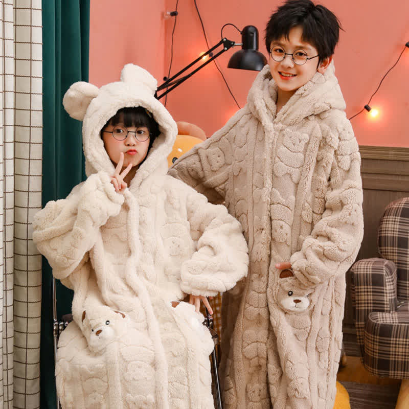 Bear-Ear Hooded Button Plush Child Robe - image 3