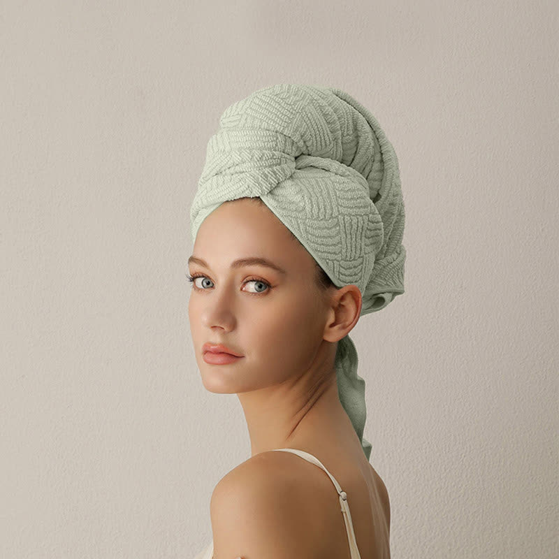 Breathable Antibacterial Hair Drying Towel Wrap - Green - 2PCS - 26" x 39" - image 6