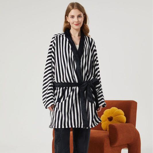 Stripe Kimono Style Plush Loungewear Set - Black - XL - image 0