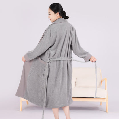 Minimalist Style Colorblock Cotton Bathrobe - Light Gray - XL - image 4