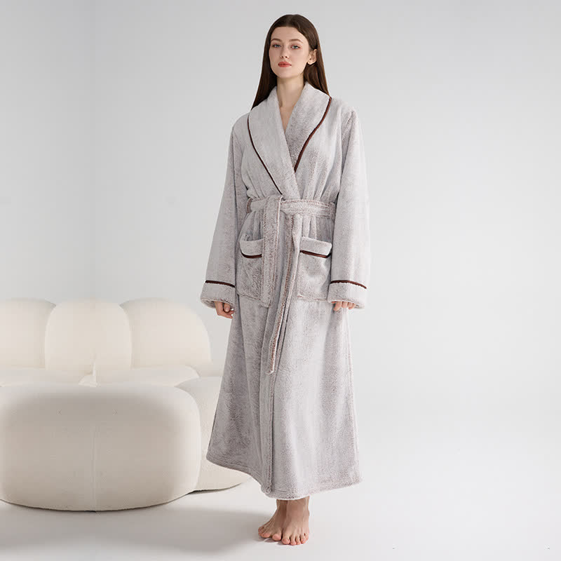 Unisex Plush Solid Color Warm Bathrobe - Coffee - XL - image 4