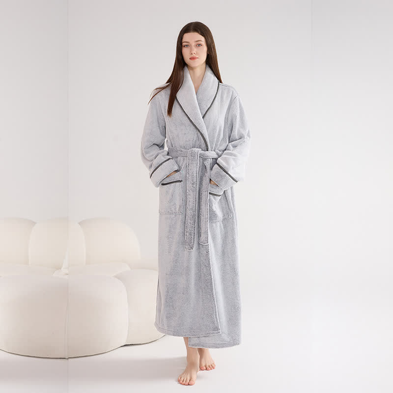 Unisex Plush Solid Color Warm Bathrobe - Gray - XL - image 7