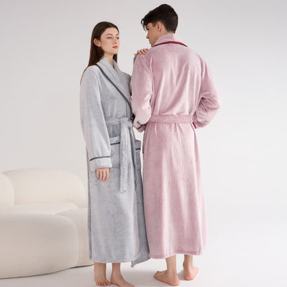 Unisex Plush Solid Color Warm Bathrobe - image 3