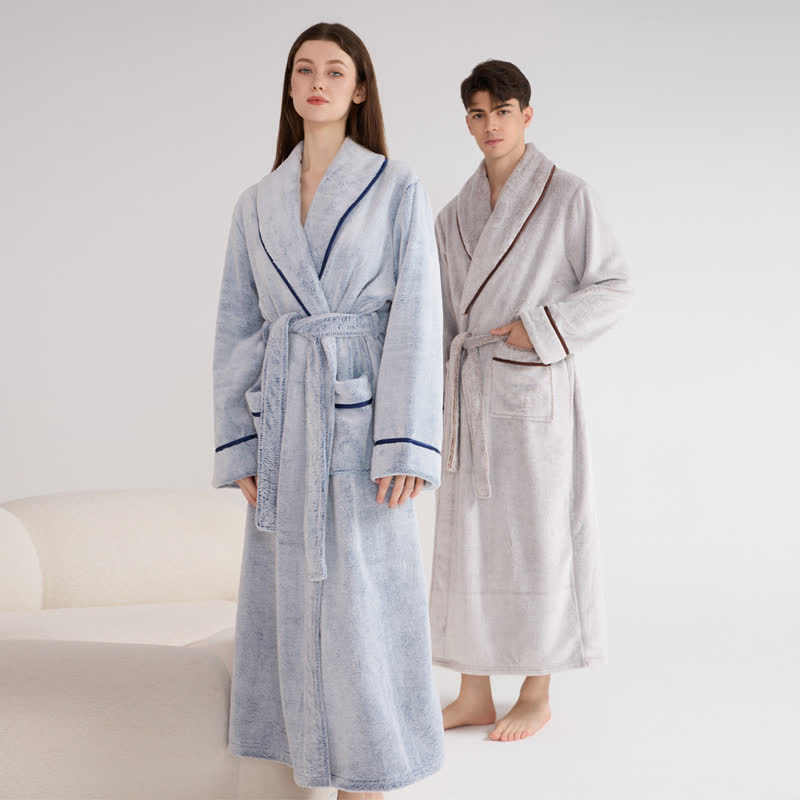 Unisex Plush Solid Color Warm Bathrobe - image 2