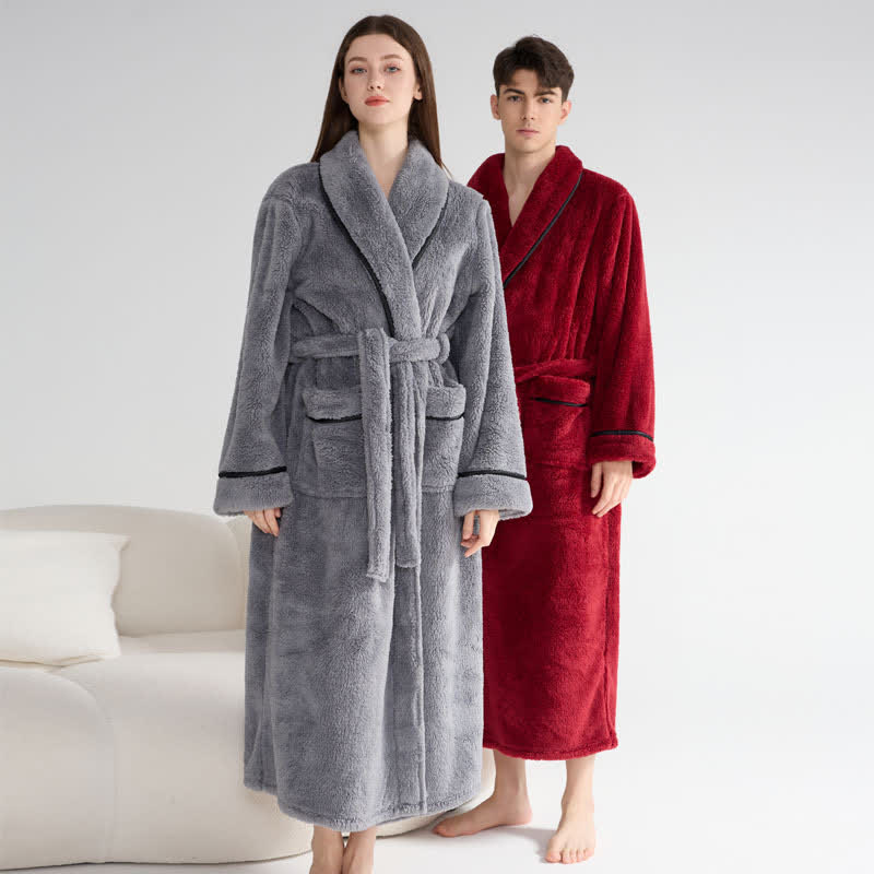 Unisex Plush Solid Warm Long Robe - image 1