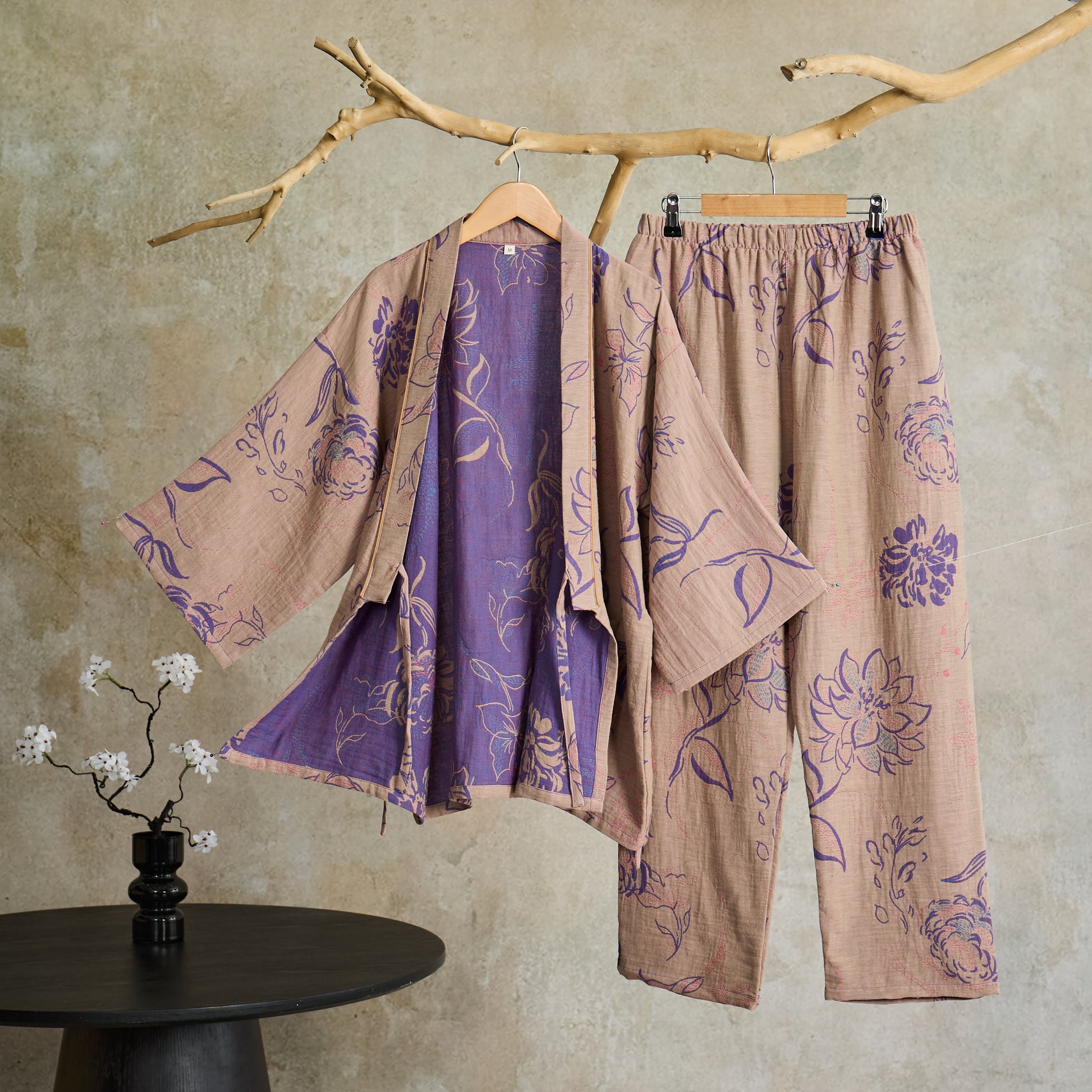 Peony Cotton Gauze Kimono Loungewear Set - image 1