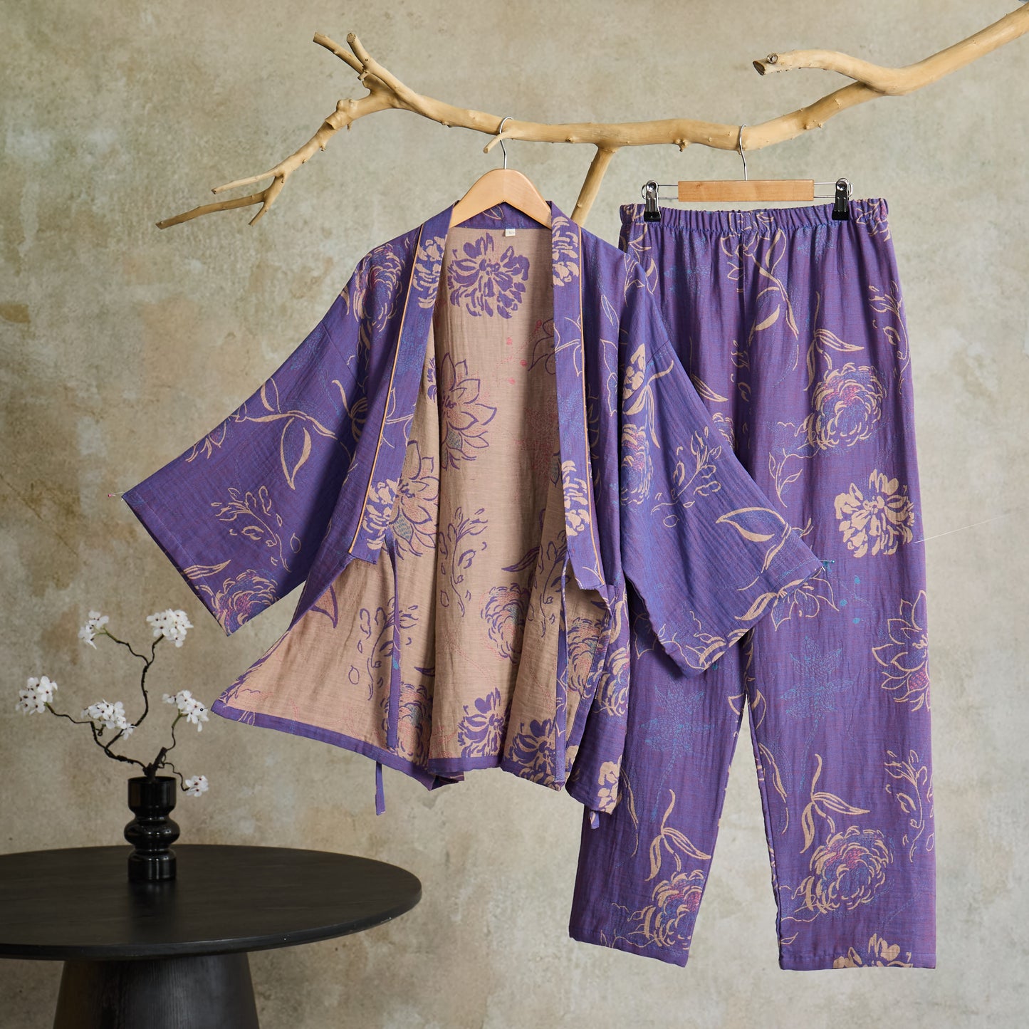 Peony Cotton Gauze Kimono Loungewear Set - image 0