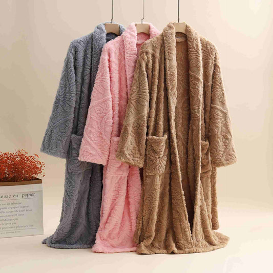 Unisex Retro Jacquard Plush Warm Bathrobe - image 0