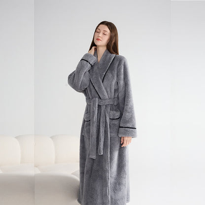 Unisex Plush Solid Warm Long Robe - Gray - XL - image 10