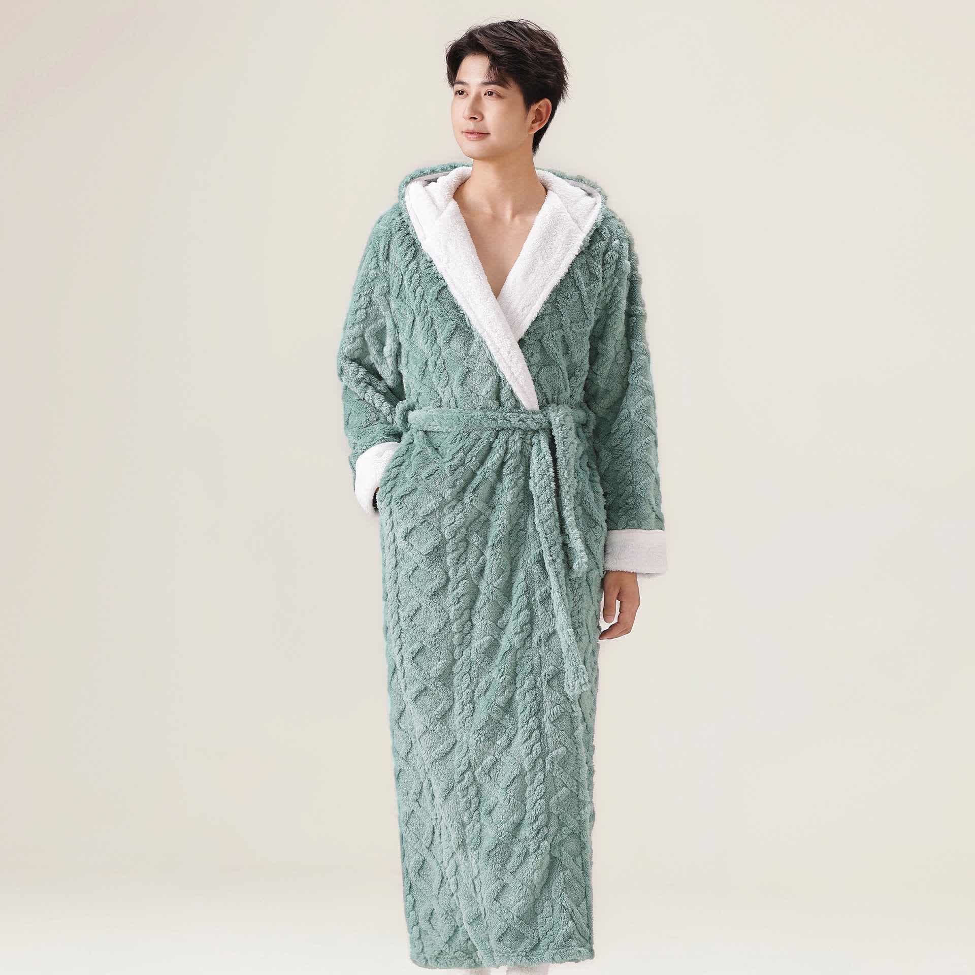 Jacquard Hooded Plush Warm Bathrobe - image 5