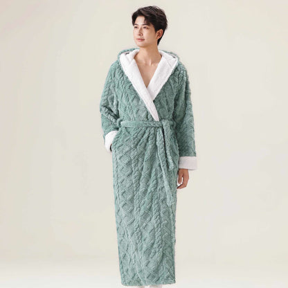 Jacquard Hooded Plush Warm Bathrobe - image 5