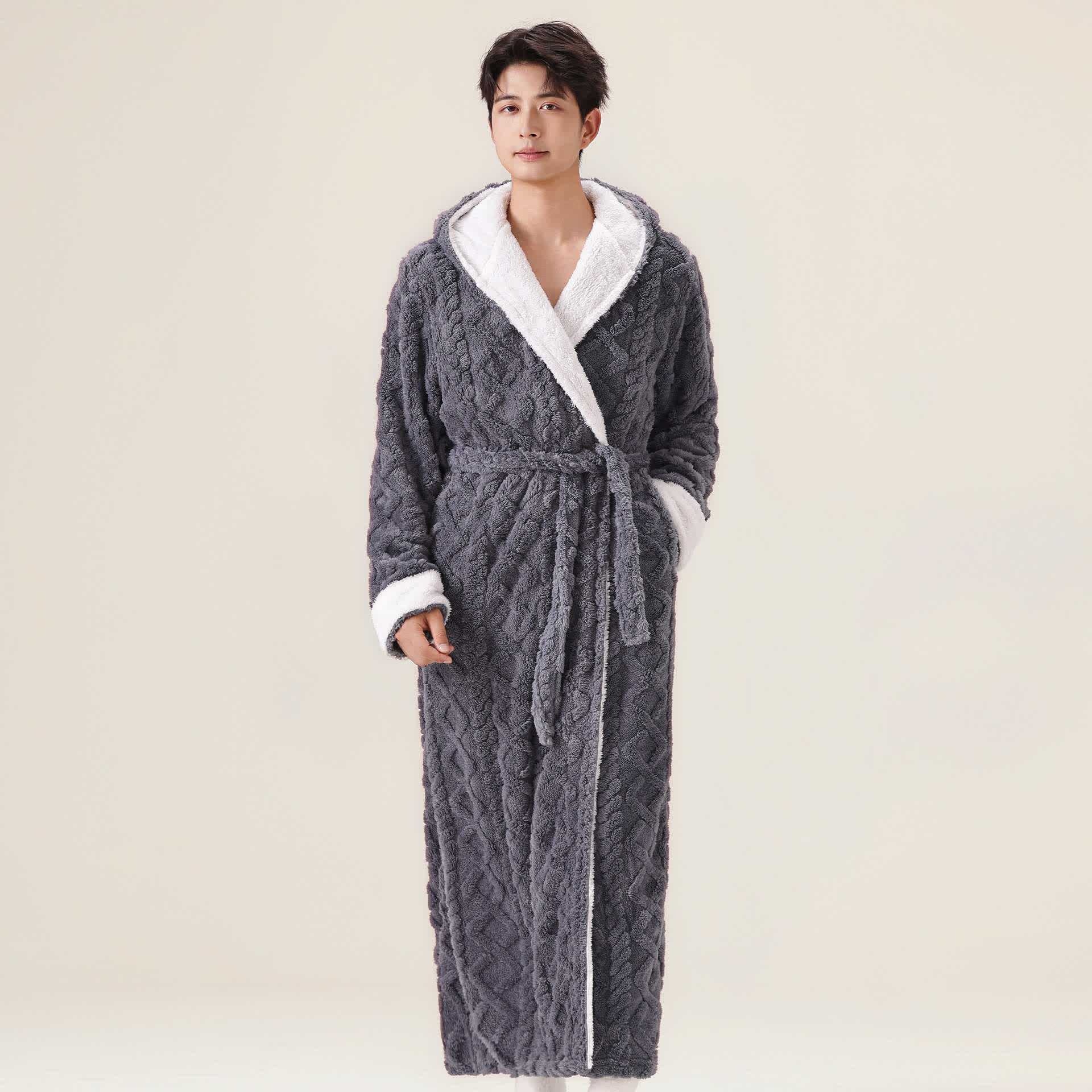 Jacquard Hooded Plush Warm Bathrobe - image 1