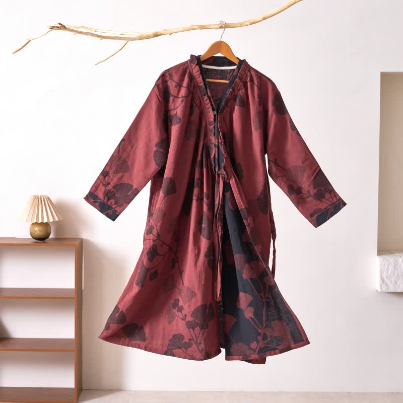 Ownkoti Ginkgo Leaf Hanfu Inspired Cotton Nightdress - Red - XL - image 36