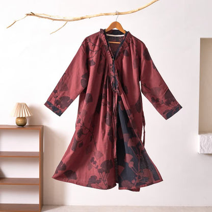 Ownkoti Ginkgo Leaf Hanfu Inspired Cotton Nightdress - Red - XL - image 36