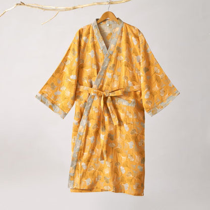 Ginkgo Biloba Cotton Gauze Kimono Robe - image 43
