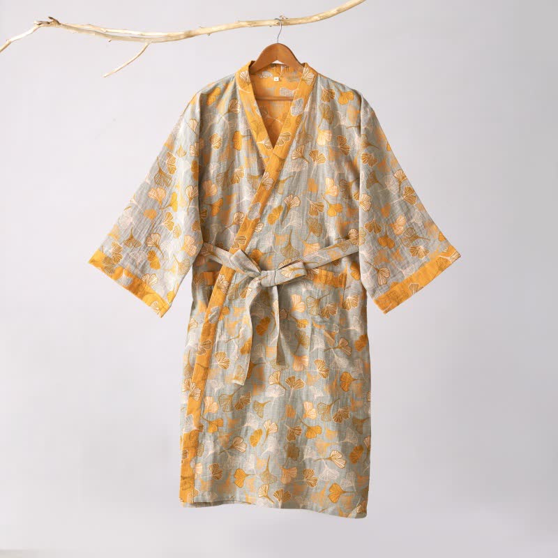 Ginkgo Biloba Cotton Gauze Kimono Robe - image 48