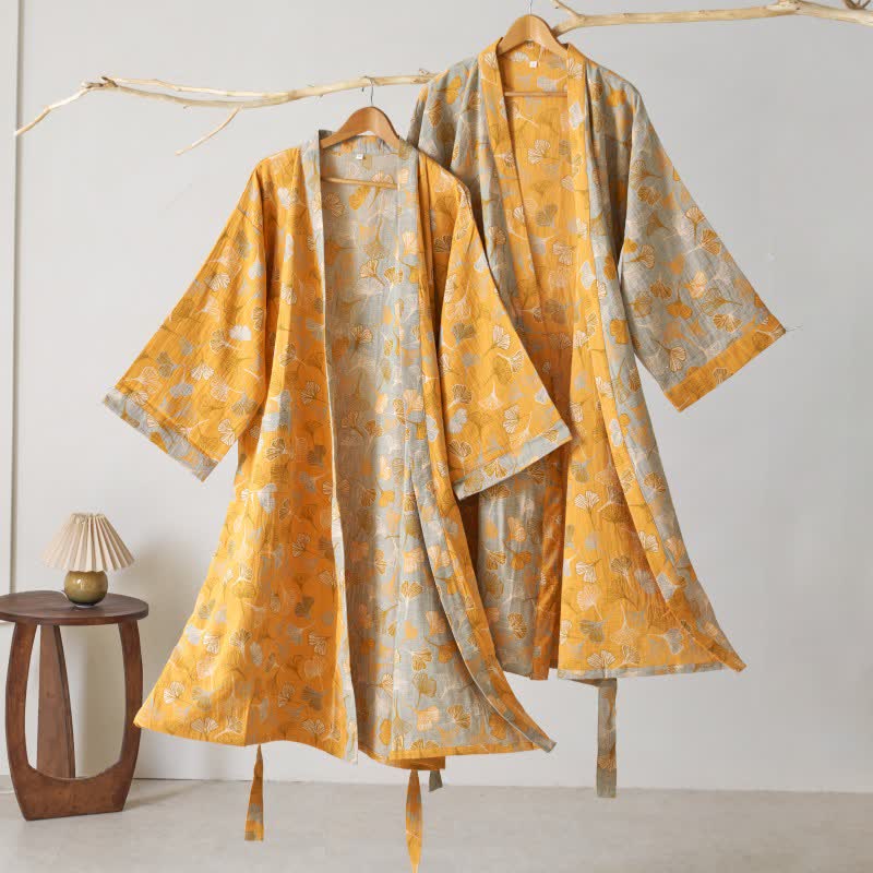 Ginkgo Biloba Cotton Gauze Kimono Robe - image 38