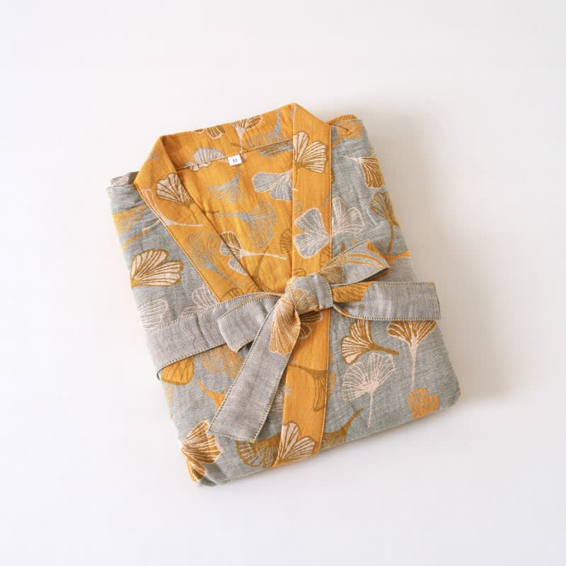 Ginkgo Biloba Cotton Gauze Kimono Robe - image 47