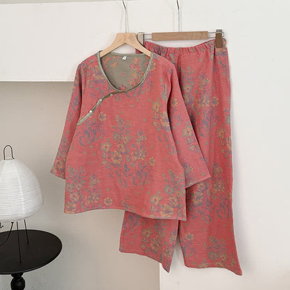 Oriental Pink Peony Cotton Gauze Pajamas - Dark Pink - XL - image 0
