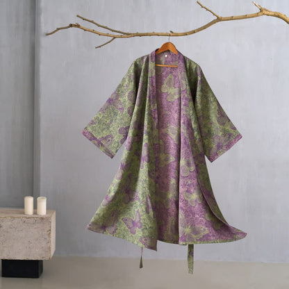 Dreamy Butterfly Cotton Gauze Kimono Robe - Green - XL - image 0