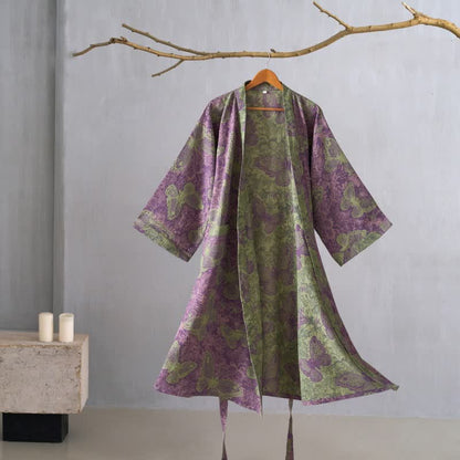 Dreamy Butterfly Cotton Gauze Kimono Robe - Purple - XL - image 9