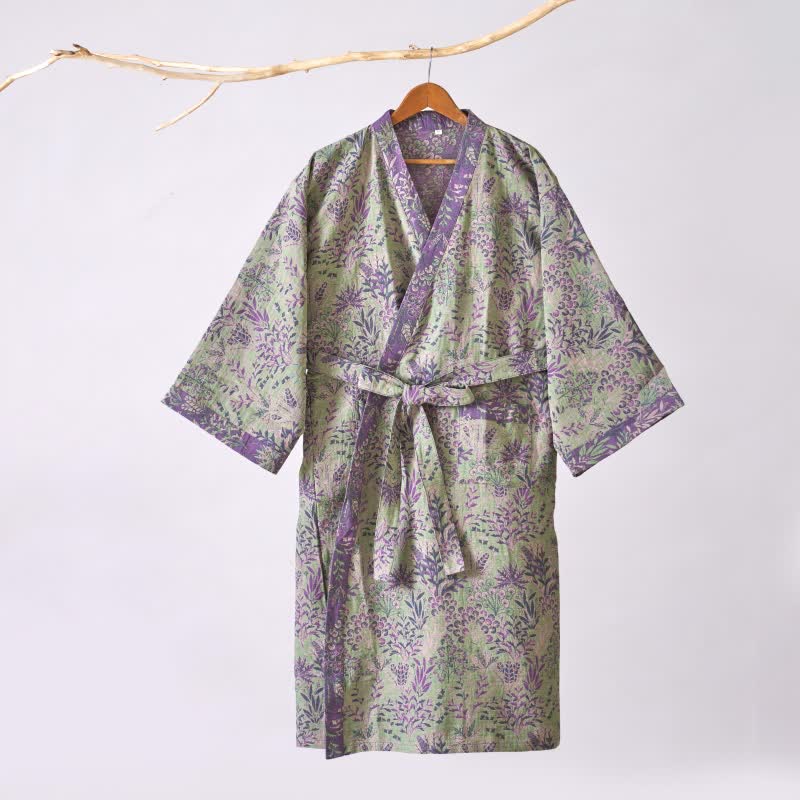 Botanical Plant Cotton Gauze Kimono Robe - image 9