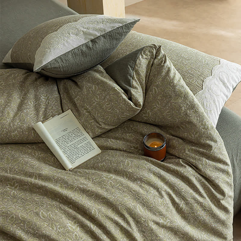 Sage Green Linen-Cotton Toile Bedding Set(4PCS) - image 5