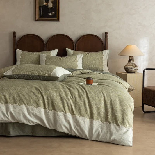 Sage Green Linen-Cotton Toile Bedding Set(4PCS) - image 0
