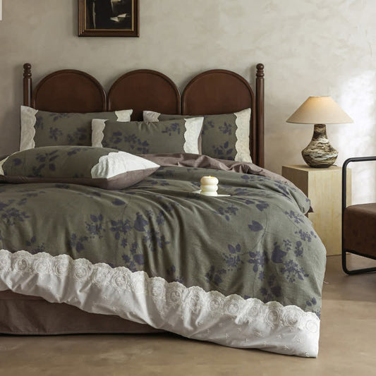 Retro Cotton Linen Duvet Cover Bedding Set(4PCS) - King - image 0