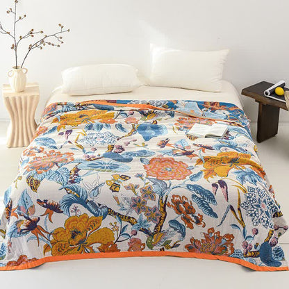 Flourishing Floral Cotton Gauze Reversible Quilt - King - image 0