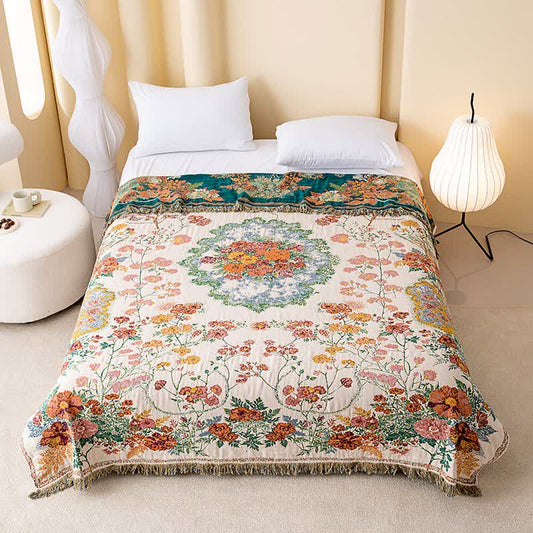 Floral Bouquet Cotton Gauze Tassel Quilt - King - image 0