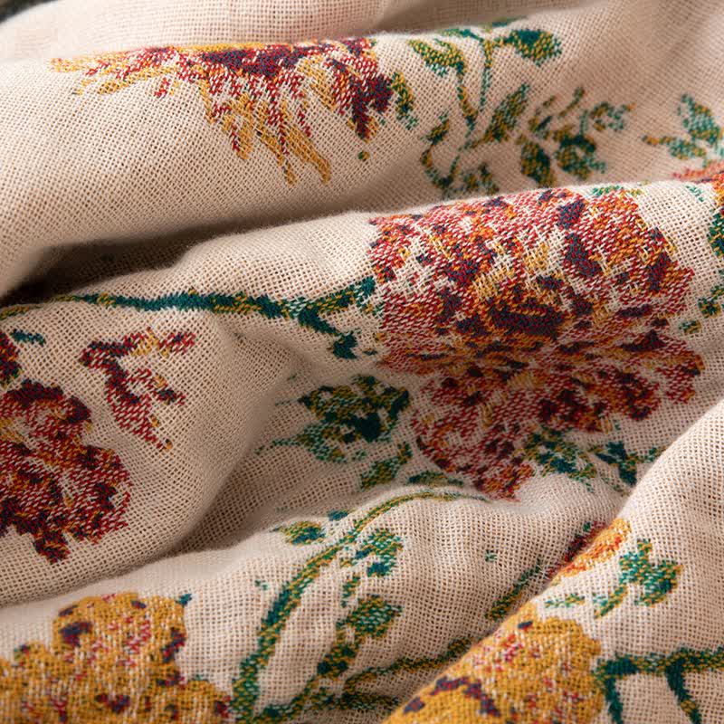 Floral Bouquet Cotton Gauze Tassel Quilt - image 3