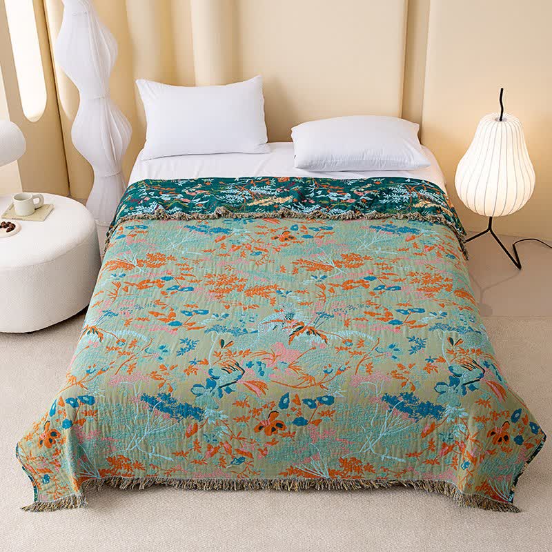 Rainforest Plant Cotton Gauze Tassel Quilt - image 1