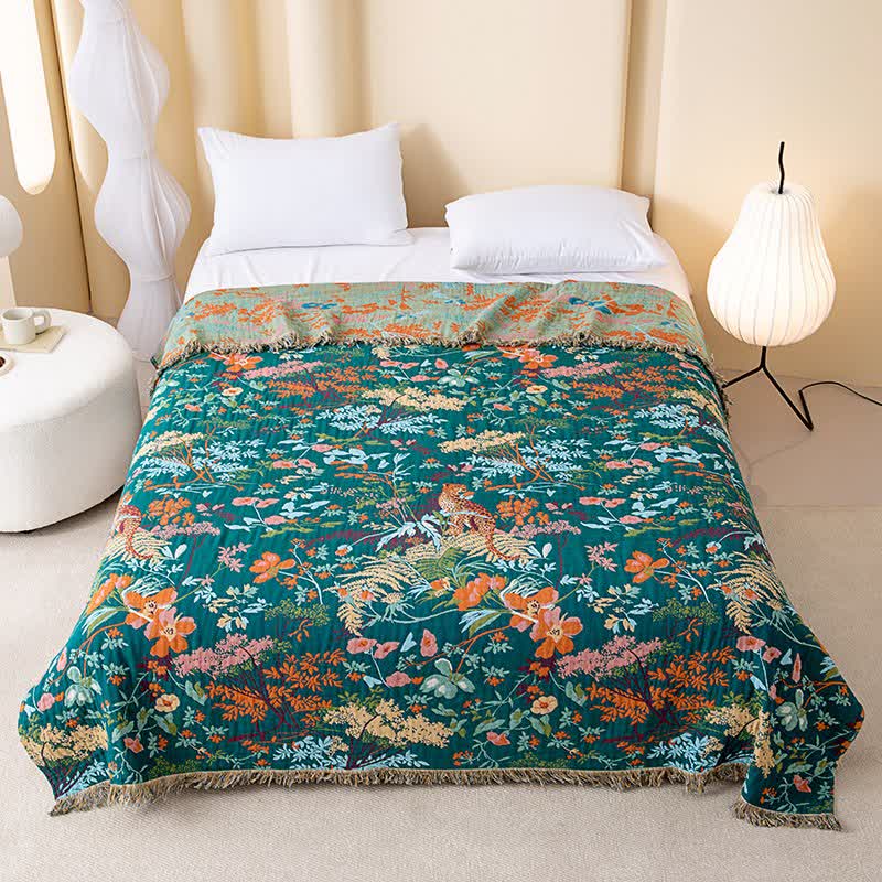 Rainforest Plant Cotton Gauze Tassel Quilt - King - image 0