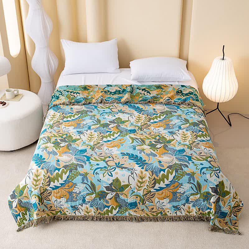 Abstract Art Leaf Cotton Gauze Quilt - King - image 0