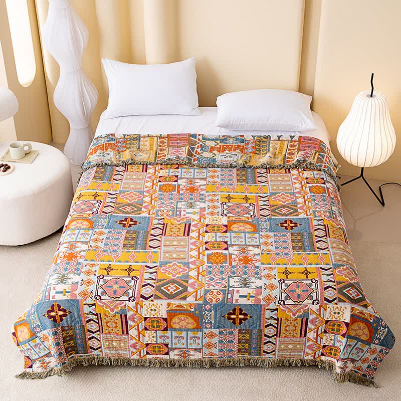 Colorful Retro Checkered Cotton Gauze Quilt - King - image 0