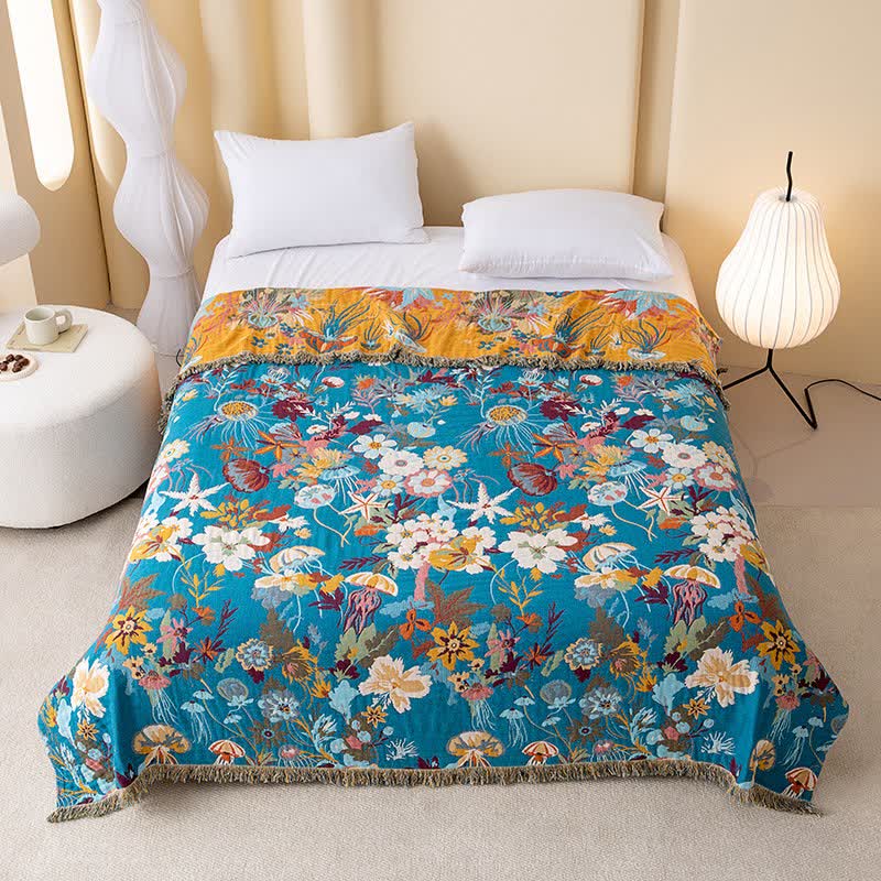 Whimsical Floral Cotton Gauze Tassel Quilt - Queen - image 0