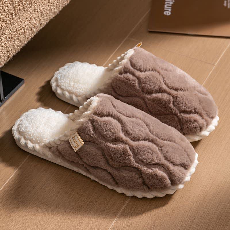 Wavy Textured Closed-Toe Plush Warm Slippers - Brown - 2XL - image 8