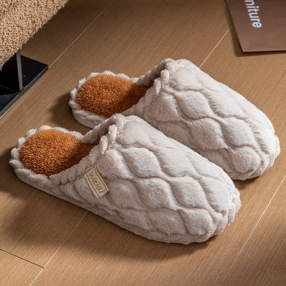 Wavy Textured Closed-Toe Plush Warm Slippers - Khaki Brown - L - image 2