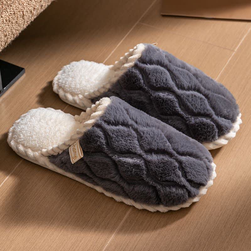 Wavy Textured Closed-Toe Plush Warm Slippers - Gray - 2XL - image 9